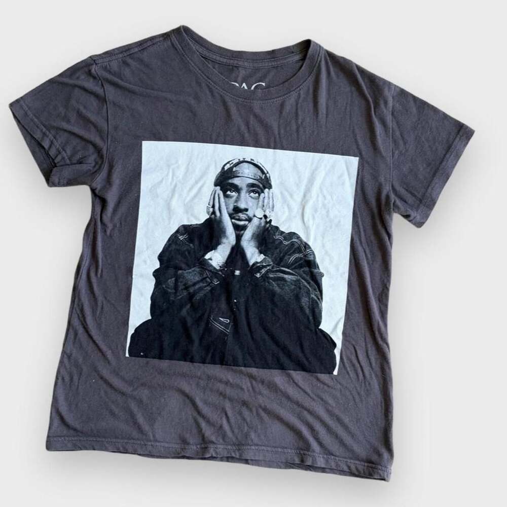 2PAC Tupac Shakur Portrait Graphic Tee Size XS Charcoal Black Rap Merch